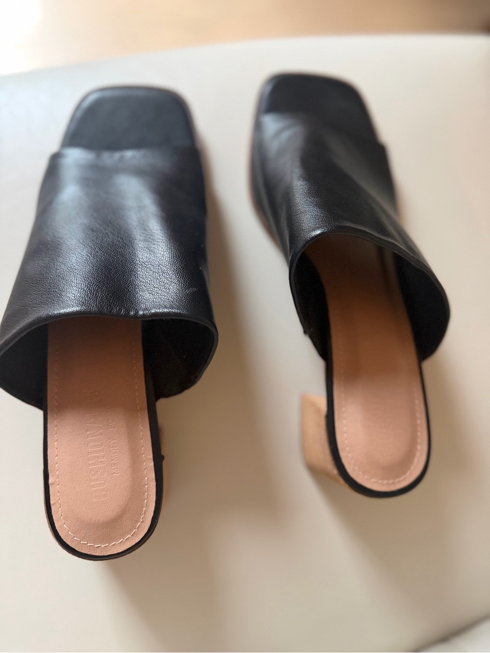 Black Leather Open-Back Slide Mules